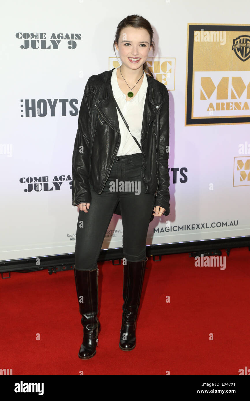 Sydney, Australia. 6 July 2015. Home & Away actress Philippa Northeast arrives on the red carpet at the Qantas Credit Union Arena in Sydney for the movie premiere of Magic Mike XXL. Credit: Credit:  Richard Milnes/Alamy Live News Stock Photo