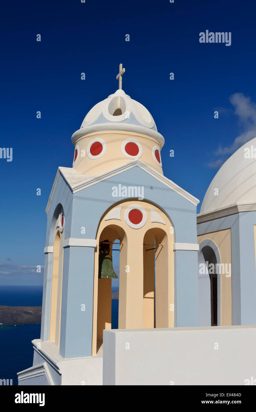A colourful Greek church of Saint Stylianos, Firostefani, Santorini, Greece. Stock Photo