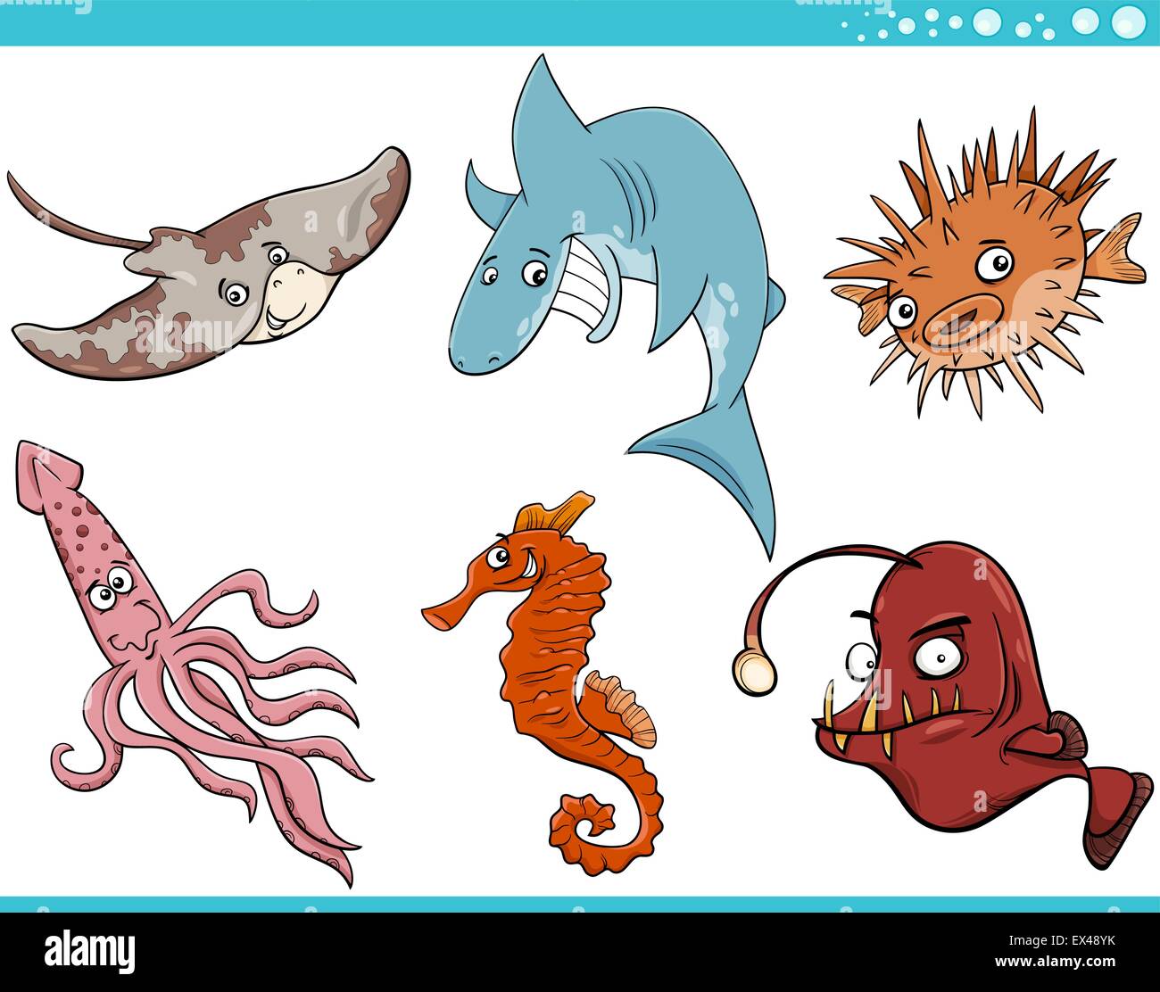 Cartoon Illustration of Funny Sea Life Animals Set Stock Vector Image ...