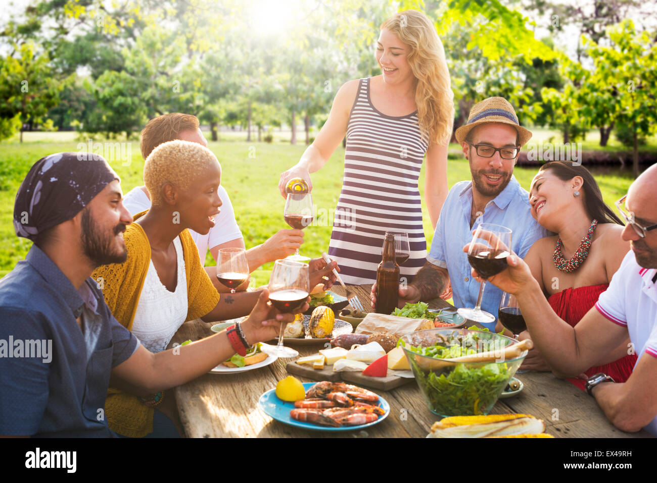 Friends Outdoors Party Celebration Hanging out Concept Stock Photo
