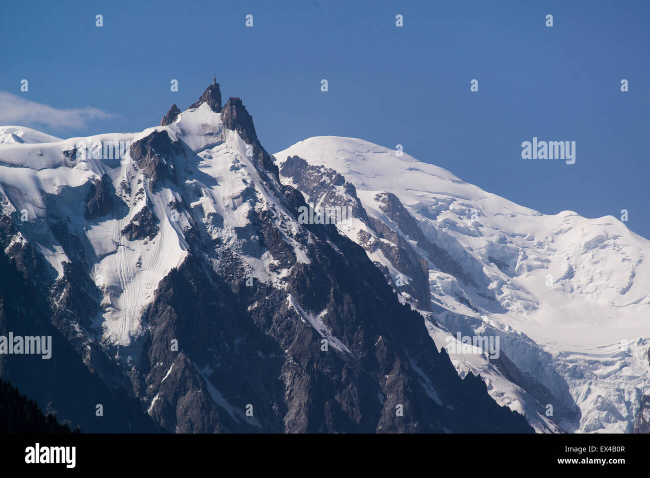 Aiguille du midi and Mont Blanc in July Stock Photo - Alamy