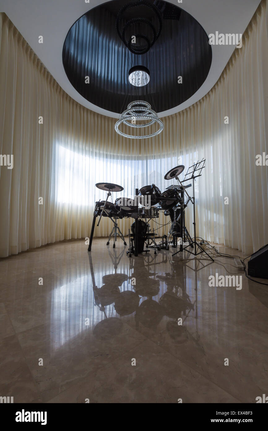 drum set with reflection on the floor Stock Photo Alamy