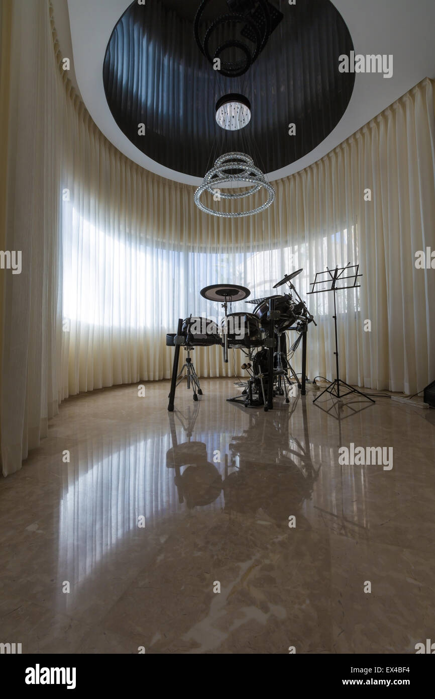 drum set with reflection on the floor Stock Photo Alamy