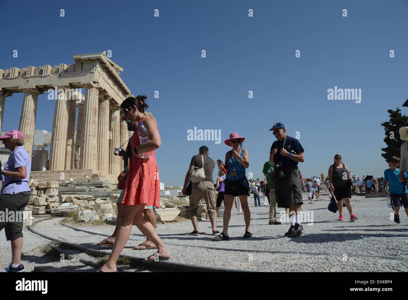 Athens Greece Parthenon tourist site Ancient Greek columns Stock Photo