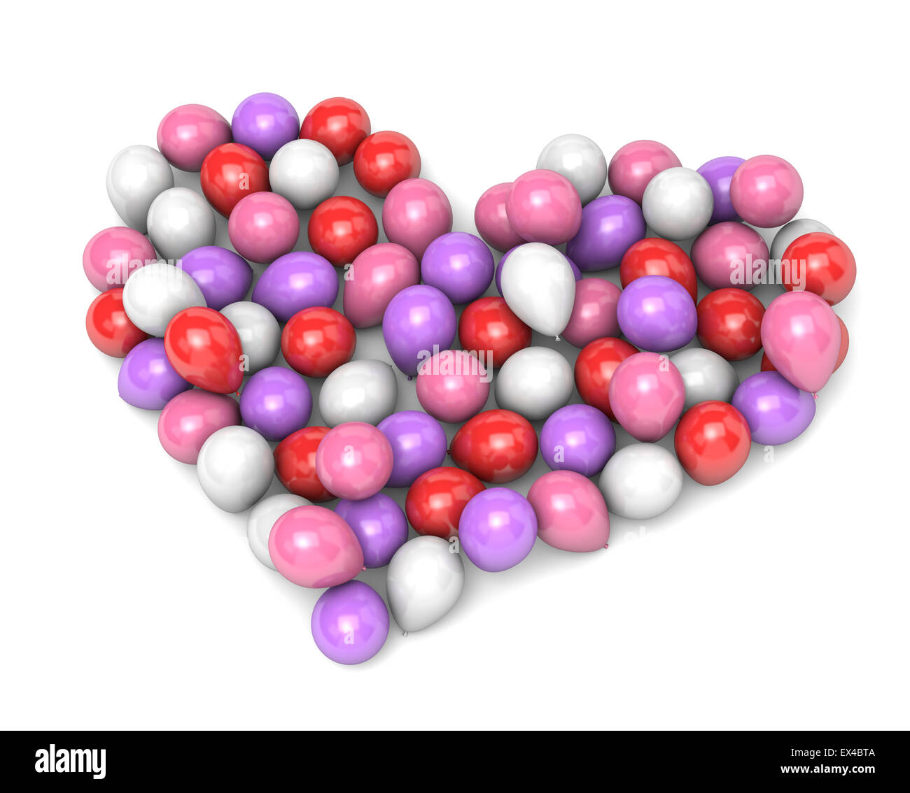 Romantic Color Balloons Arranged as Heart Shape on White Background 3D ...