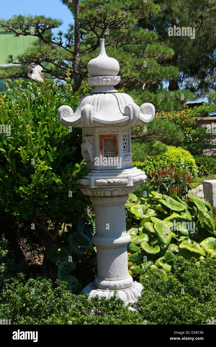 Stone Lantern, Jardin Japonais, Monaco. Japanese Garden Ornament. Stock Photo