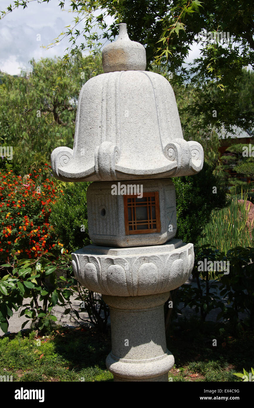 Stone Lantern, Jardin Japonais, Monaco. Japanese Garden Ornament. Stock Photo