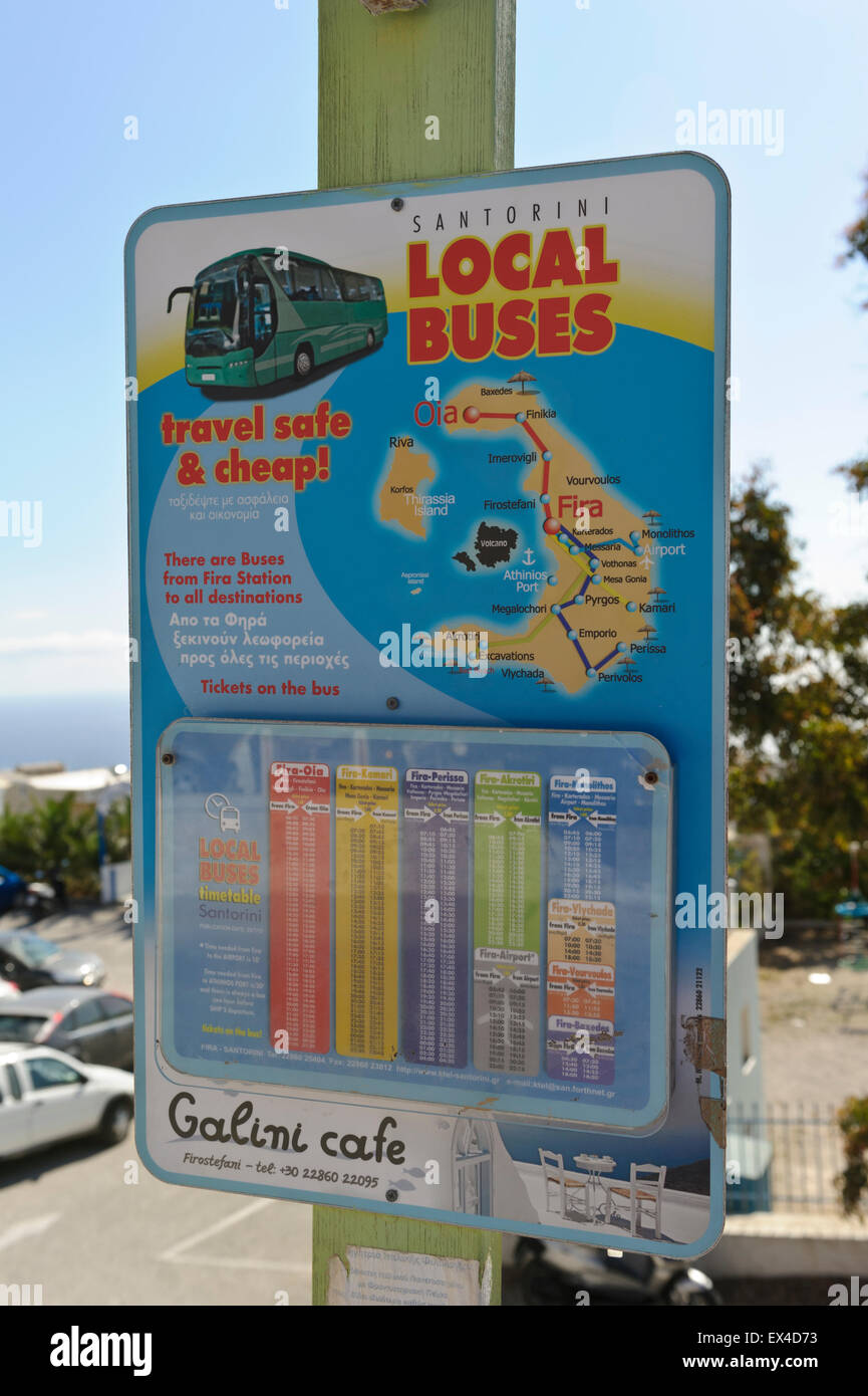 A local bus Time Table at a bus stop in Fira, Santorini, Greece Stock Photo  - Alamy
