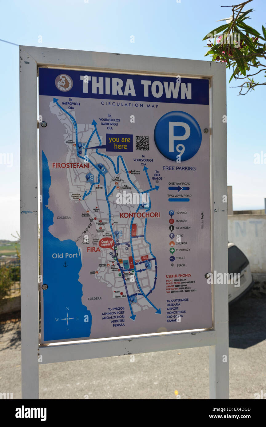 A map of the town of Thira (Fira), Santorini, Greece Stock Photo Alamy