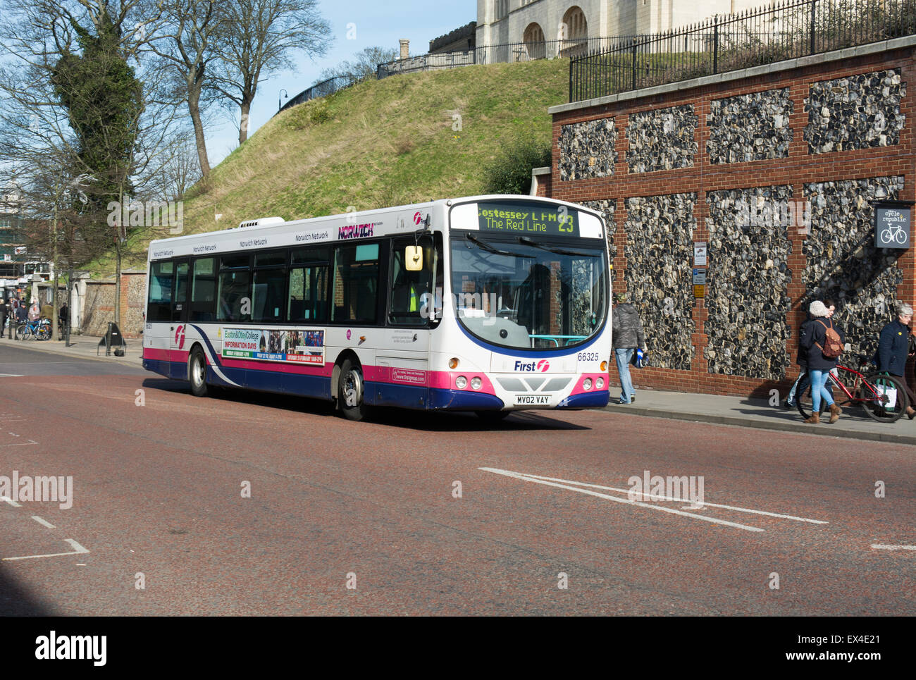 A Volvo B7L with Wrightbus bodywork operated by First Group Norwich Network on route 23 Stock Photo