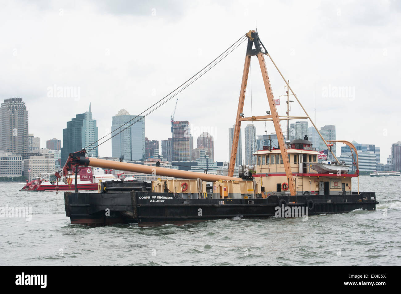 The Driftmaster, a boat belonging to the U.S. Army Corps of Engineers on the Hudson River, where it picks up debris. Stock Photo