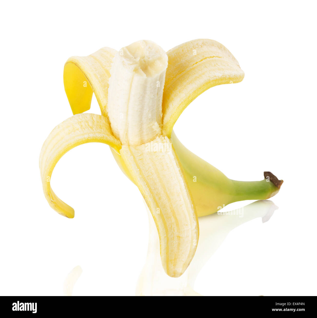 Peeled banana on white background. Stock Photo