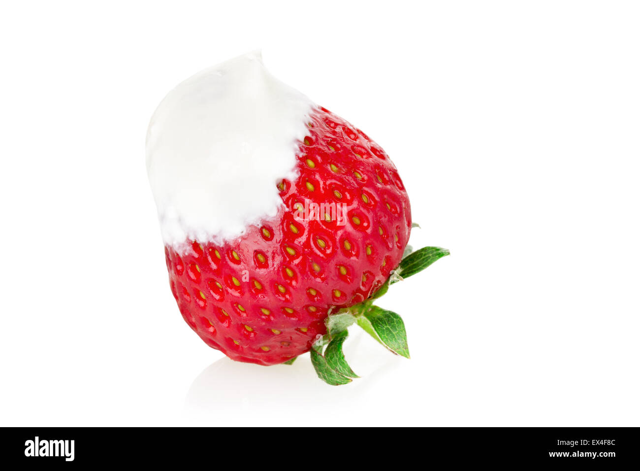 strawberries with cream  on the white background. Stock Photo