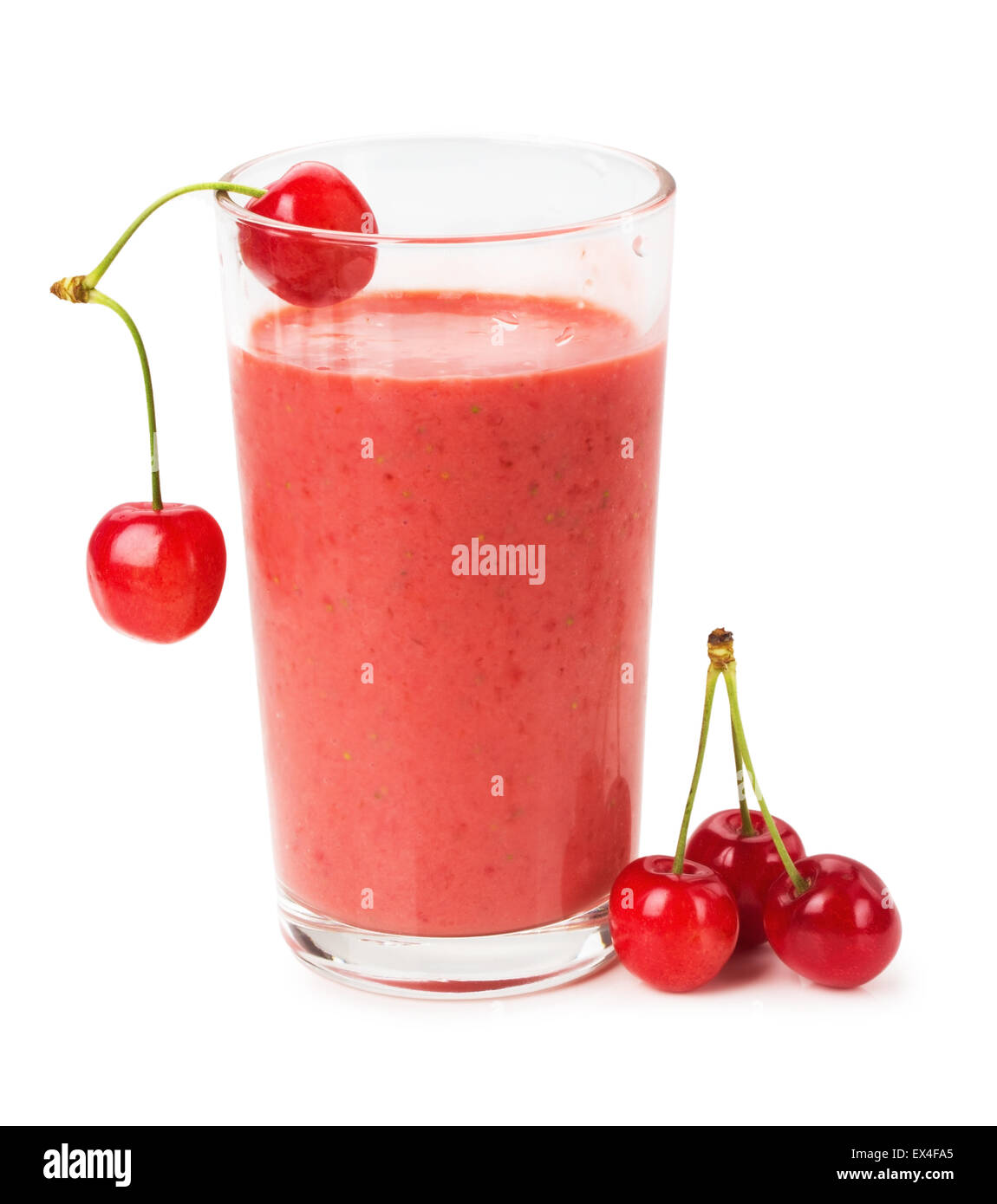 glass of fresh juice with berries cherry on a white background. Stock Photo