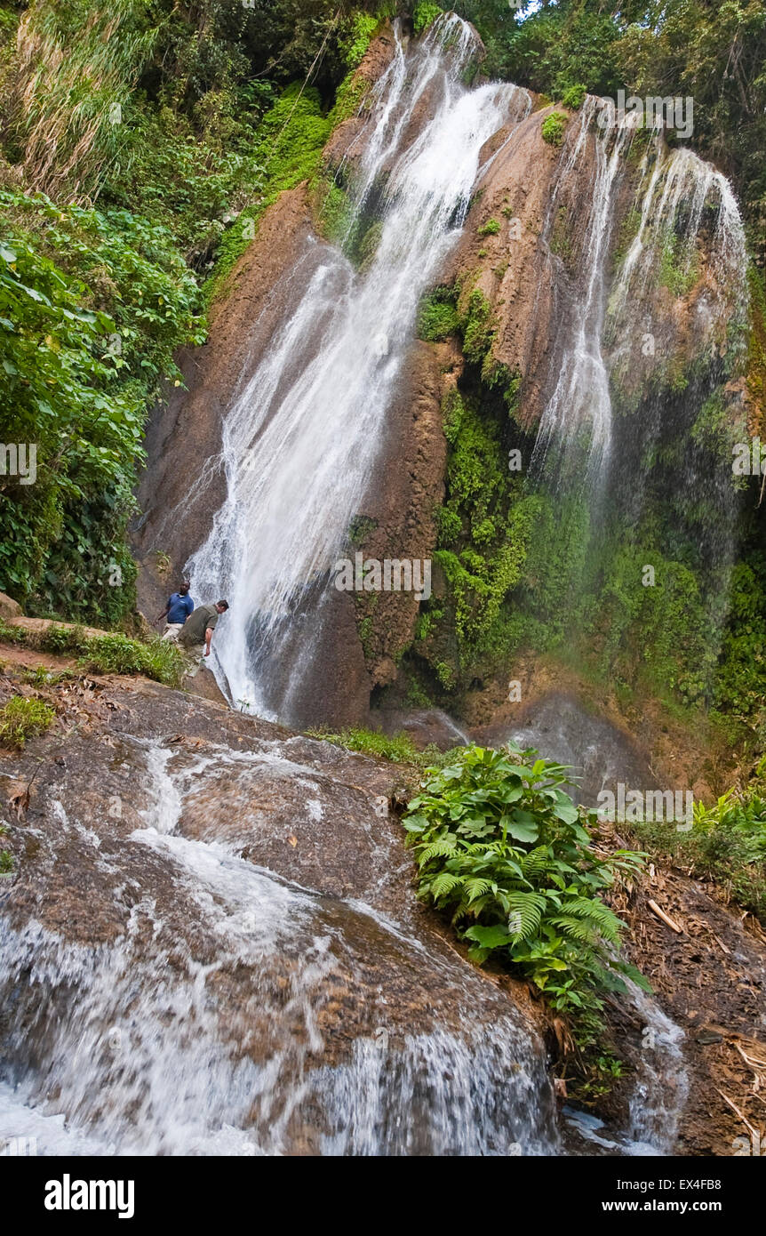 Vertical view of waterfalls in Topes de Collantes National Park in Cuba. Stock Photo