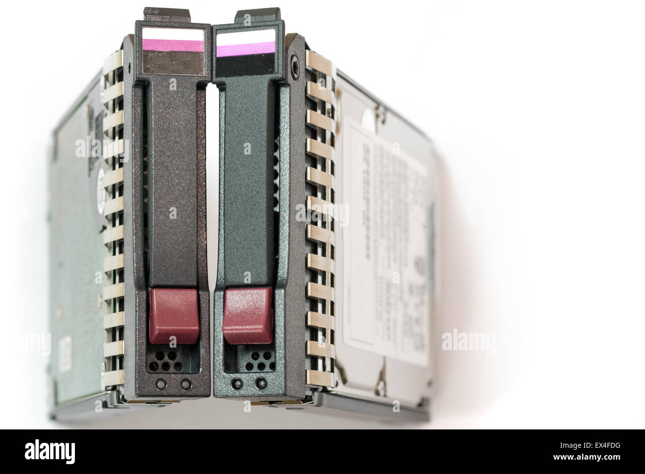 Closeup of a pair of server hard drives. SAS. Stock Photo