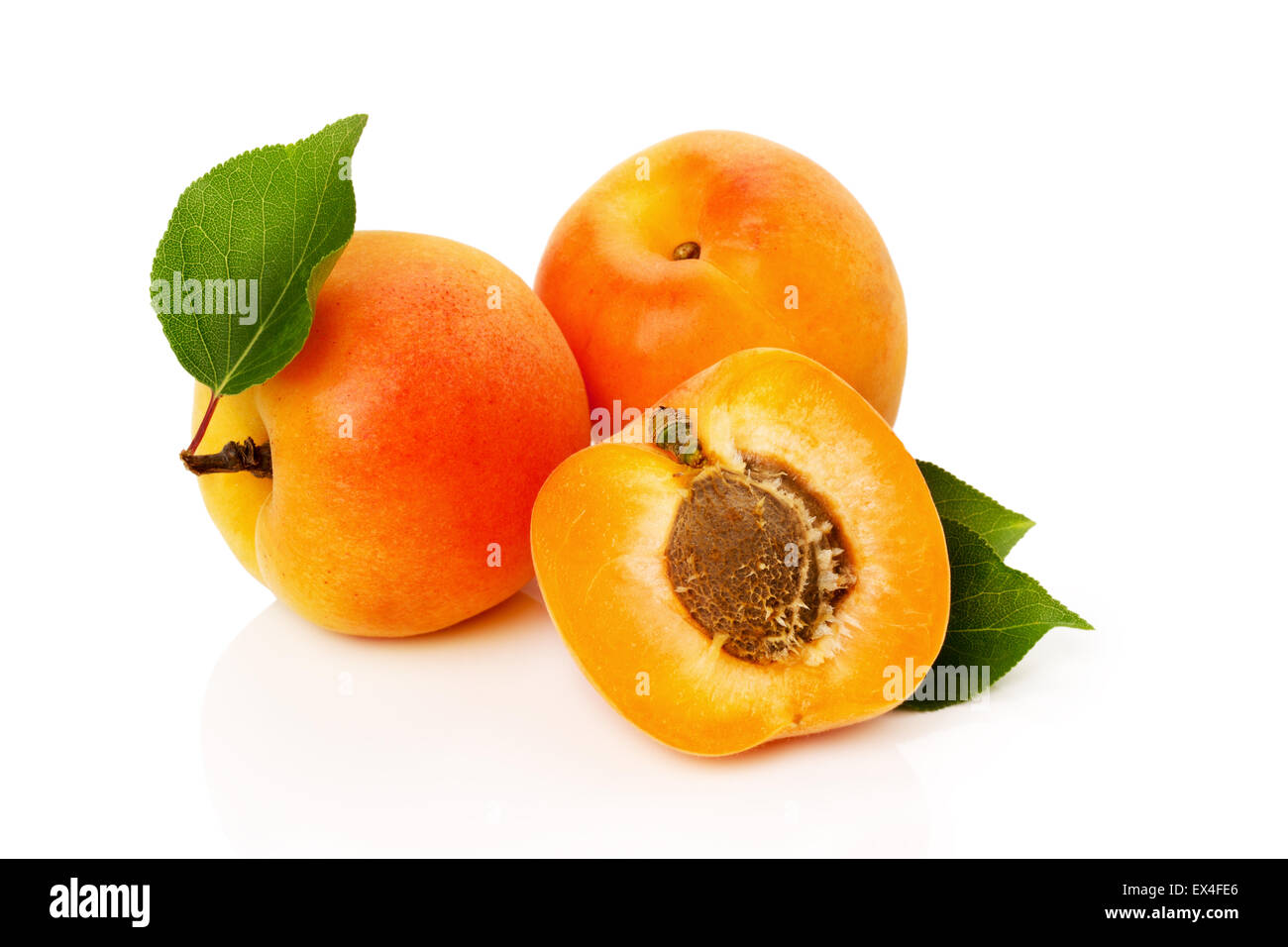 Fresh apricots with leaves isolated on white background Stock Photo - Alamy