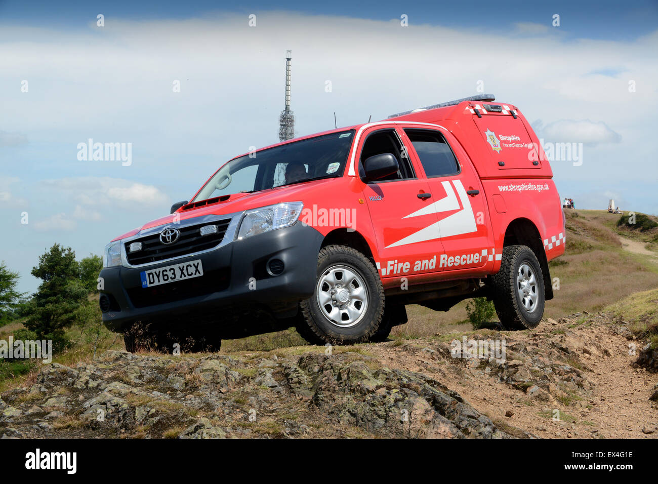 Shropshire Fire and Rescue service vehicle Toyota Hilux on the Wrekin Hill in Shropshire Stock Photo