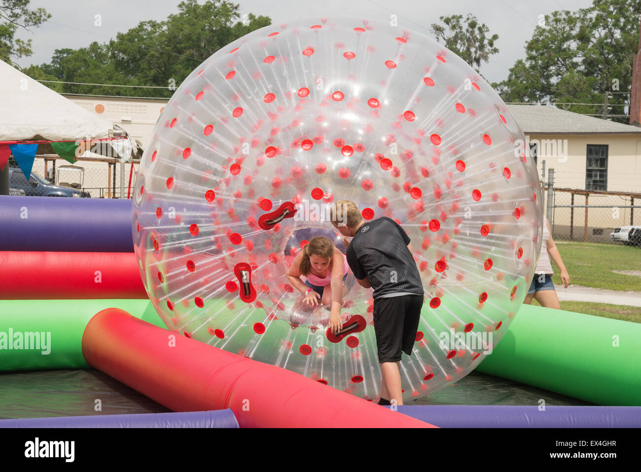Inflatable zorb ball in use at the Pioneer Festival in High Springs