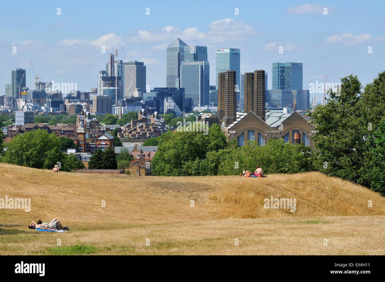 Canary Wharf, London UK, from Greenwich Park Stock Photo