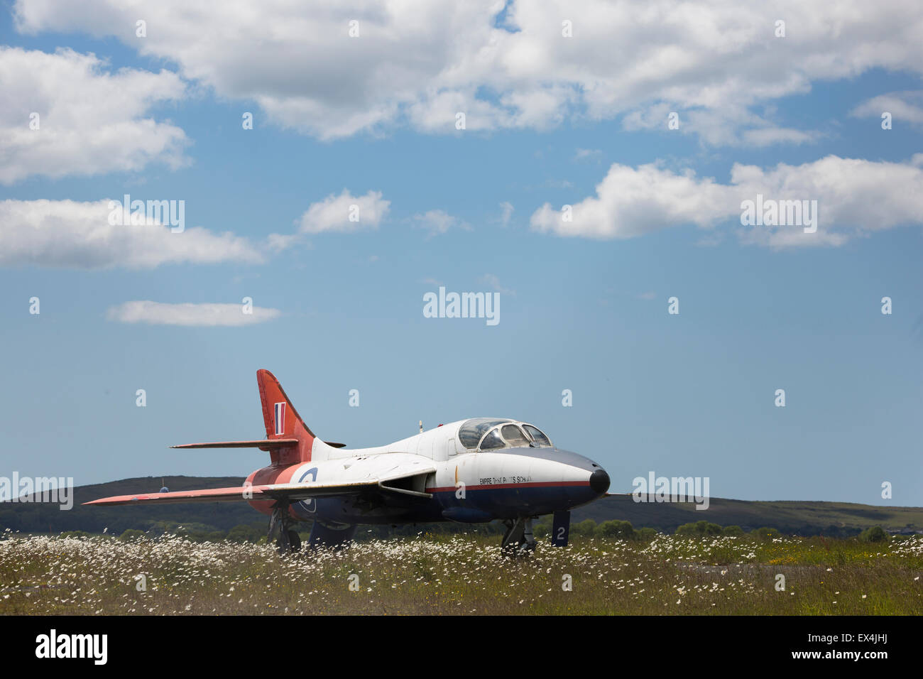 Hawker Hunter, serial number XL612, at Swansea Airport.  First flew 1958. Stock Photo