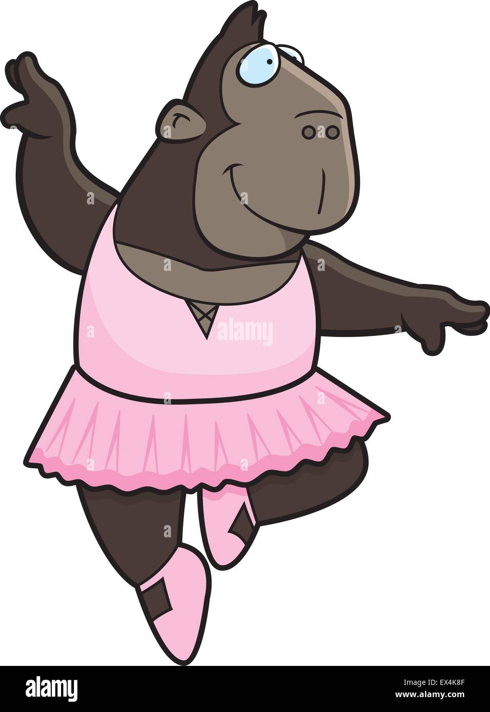 A happy cartoon ape ballerina in a tutu. Stock Vector