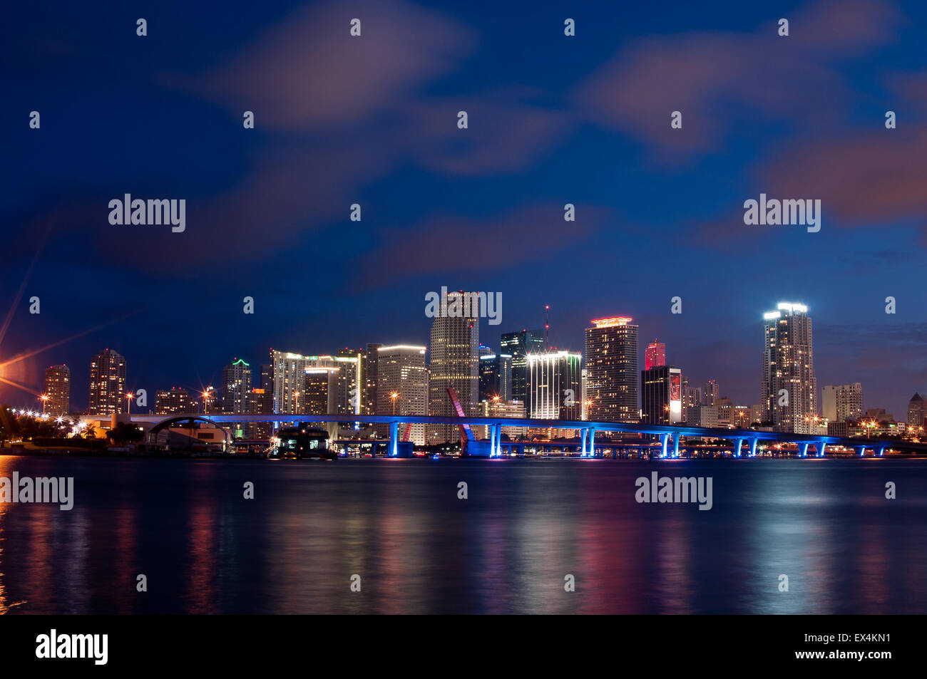 View of downtown Miami from Watson Island, facing west. Stock Photo