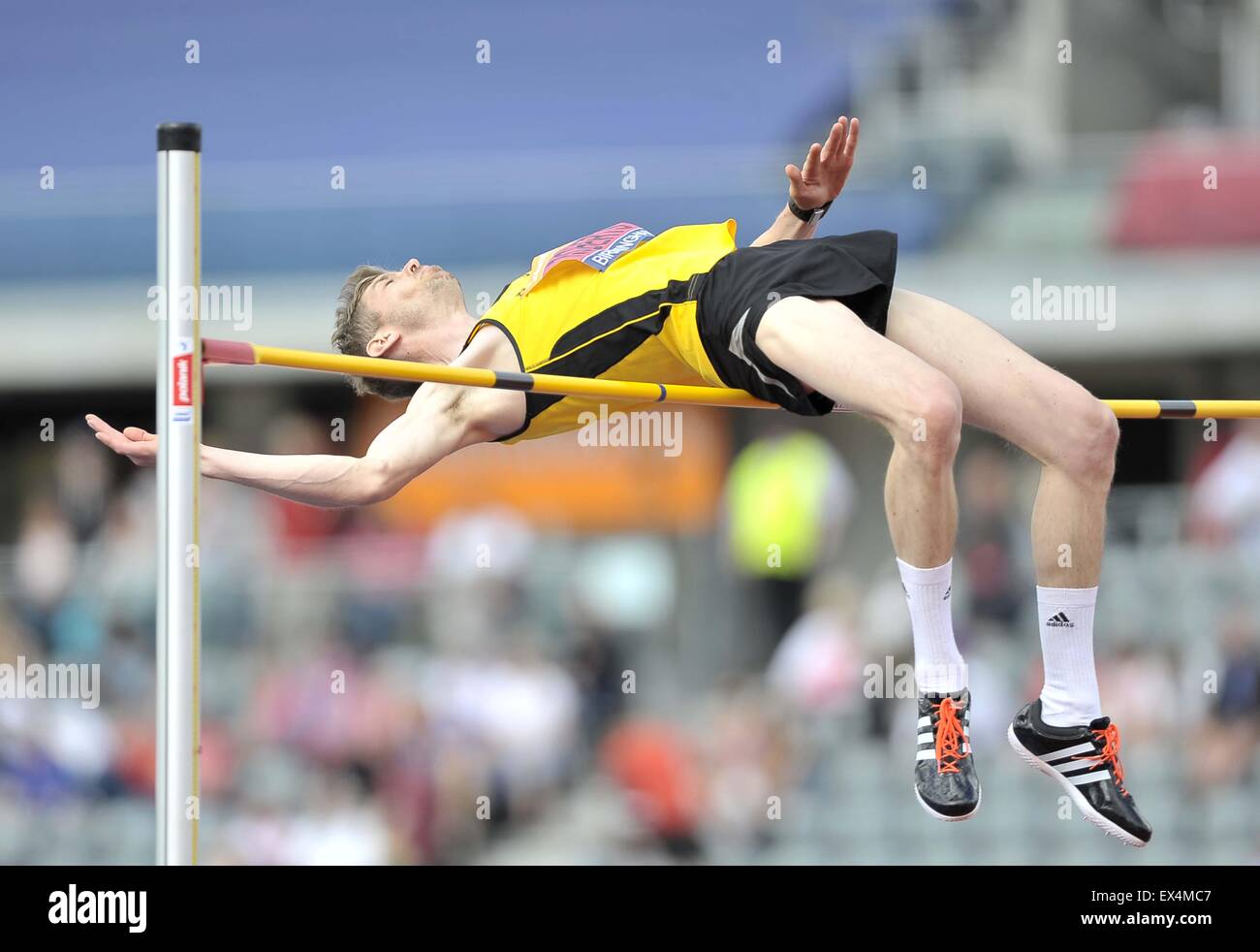 Matthew Roberts. Mens high jump. British Athletics Championships. Alexander Stadium, Perry Barr, Birmingham, England, UK. 05/07/2015. Stock Photo