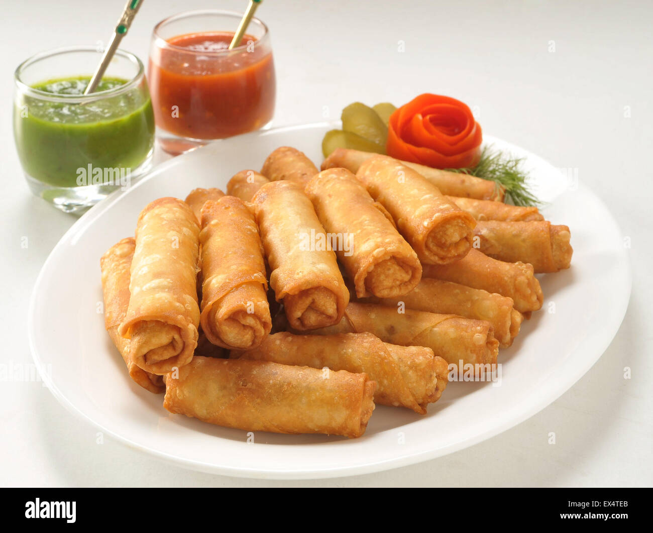 Hot and Spicy Spring Rolls Stock Photo Alamy