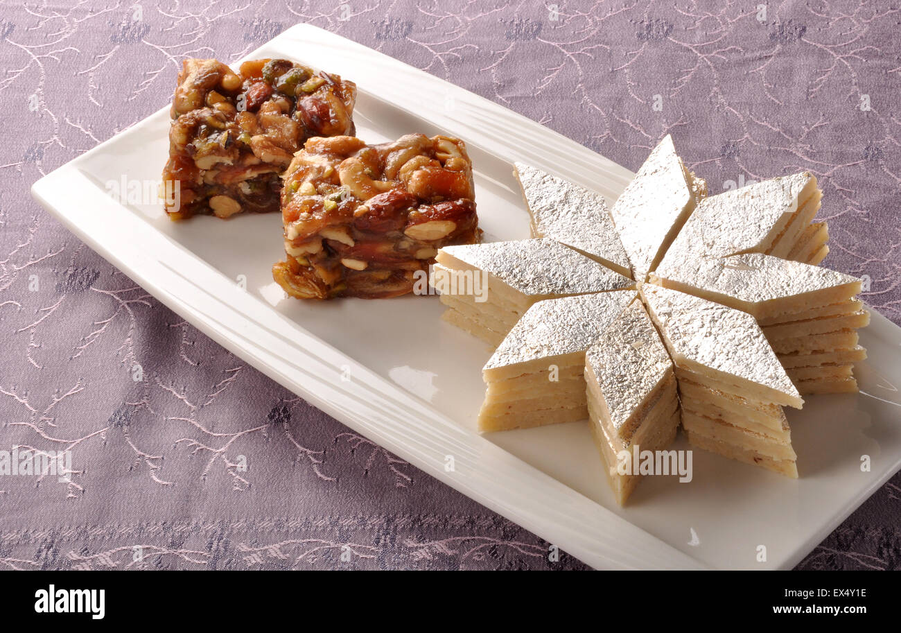 Kaju Burfee & Dry Fruit Halwa Stock Photo Alamy