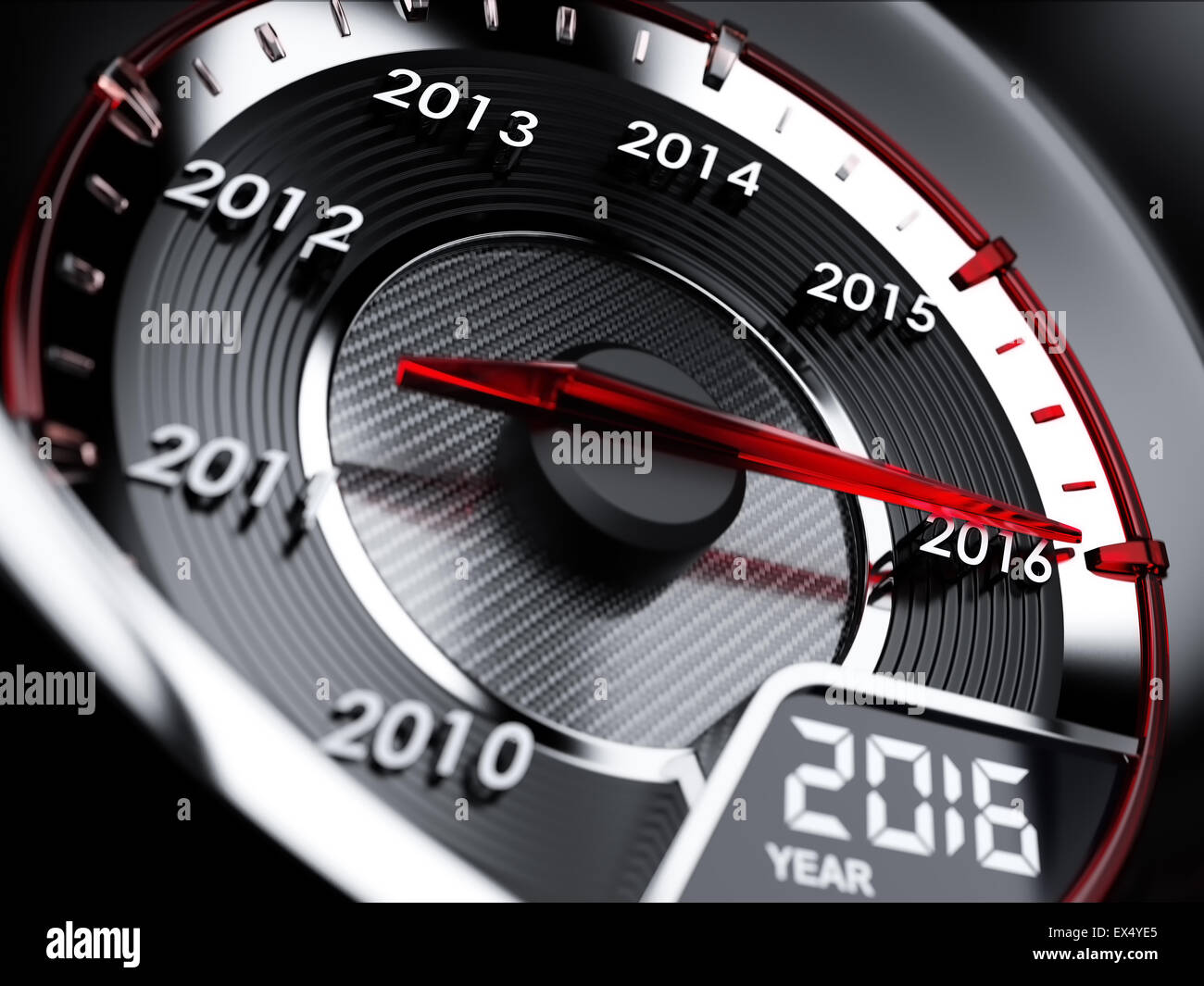 3d illustration of 2016 year car speedometer. Countdown concept Stock Photo
