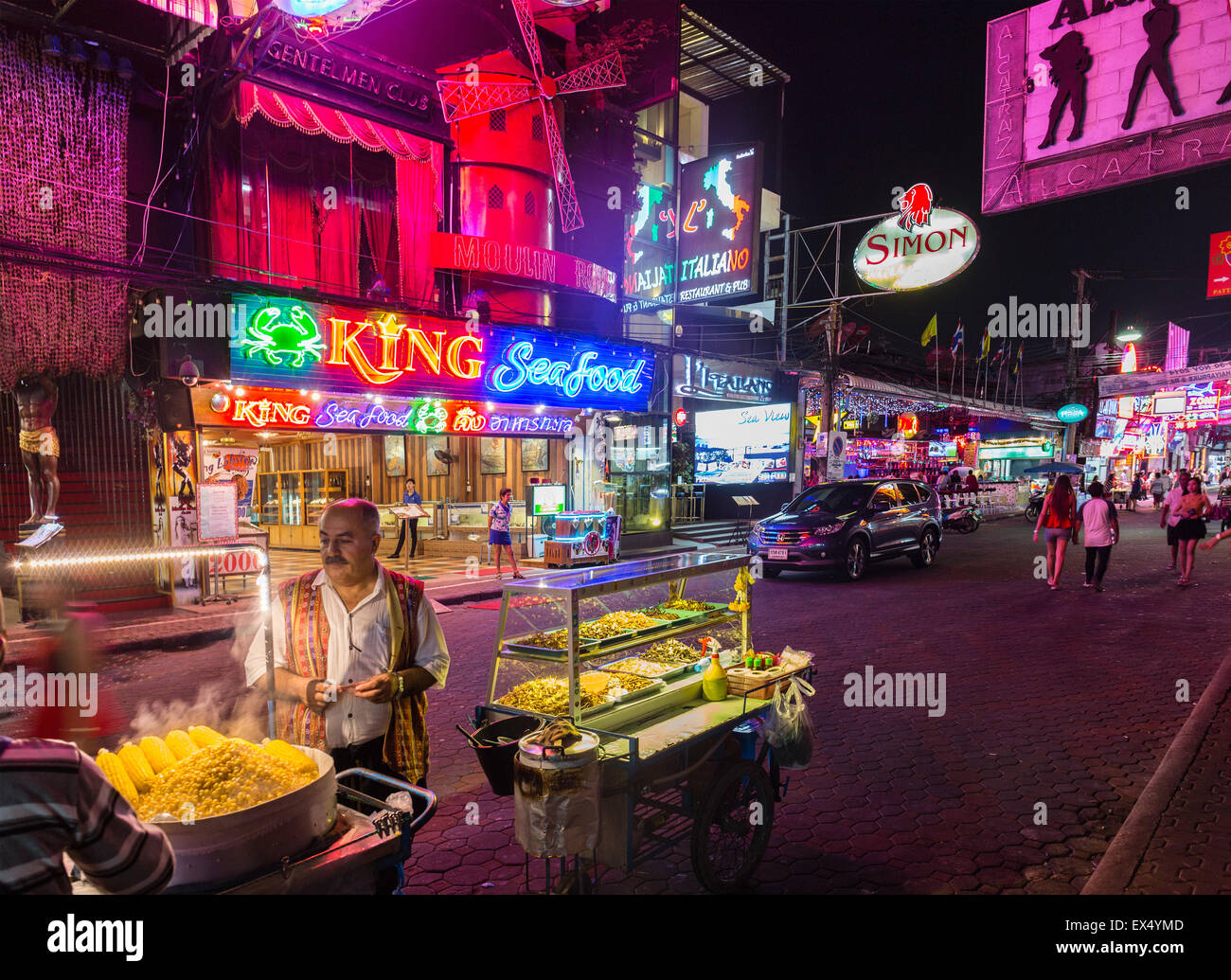 Walking Street, vendor, nightlife, bars, neon signs, Pattaya, Chon Buri