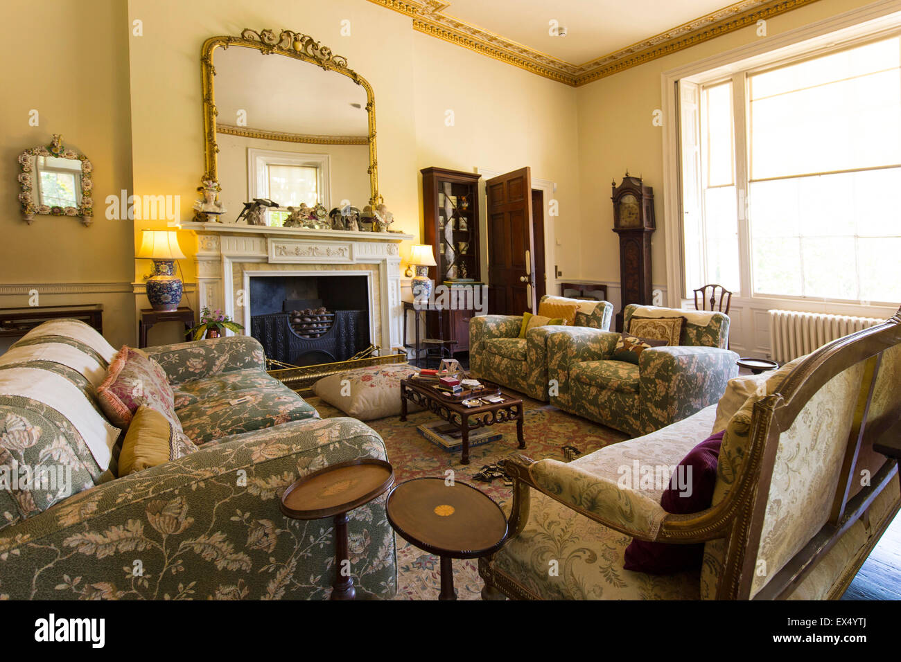 Living room, Greenway House, manor of Agatha Christie, Greenway, Devon, Southern England, England, United Kingdom Stock Photo