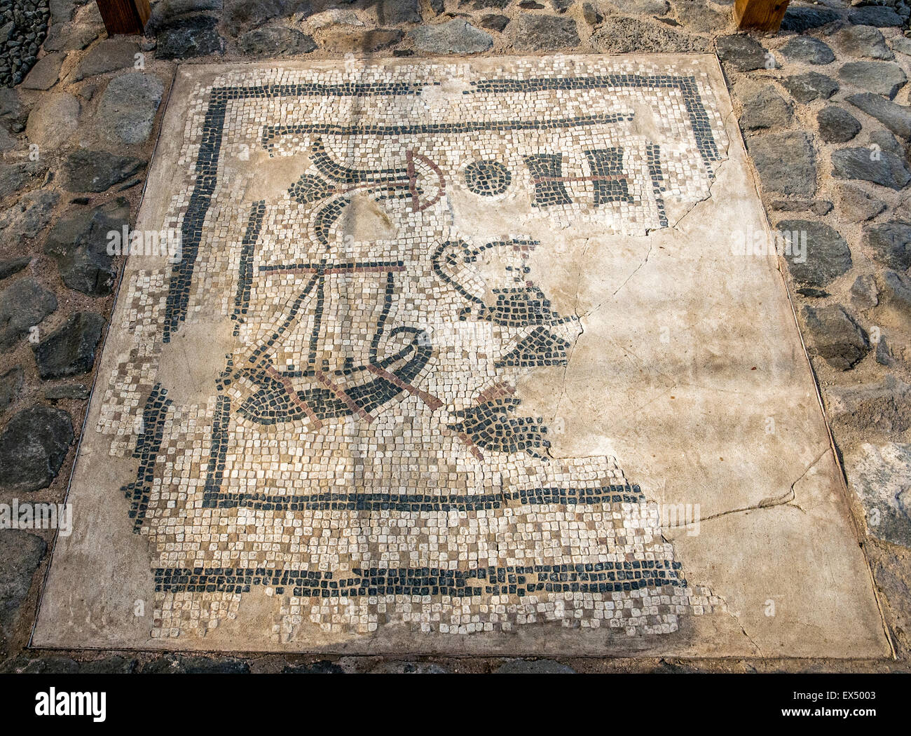 Mosaic floor at the ruins of Magdala (Mejdel) - current day Migdal. On the Sea of Galilee Stock Photo