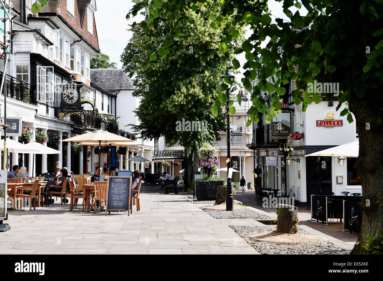 The chic Pantiles district of Royal Tunbridge Wells Kent England UK with its smart cafes shops and bars Stock Photo