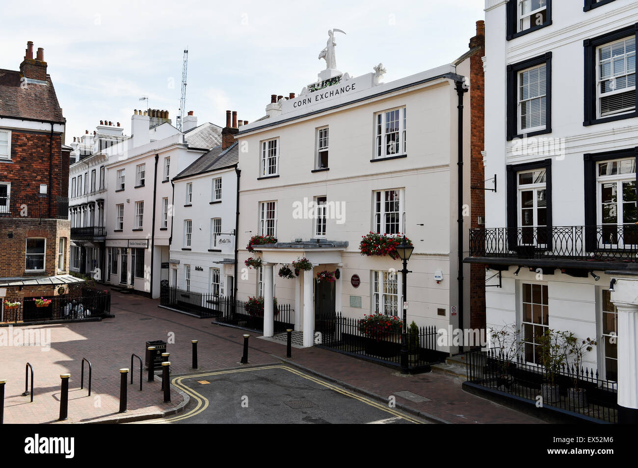 The Corn Exchange in the chic Pantiles district of Royal Tunbridge Wells Kent England UK with its smart cafes shops and bars Stock Photo