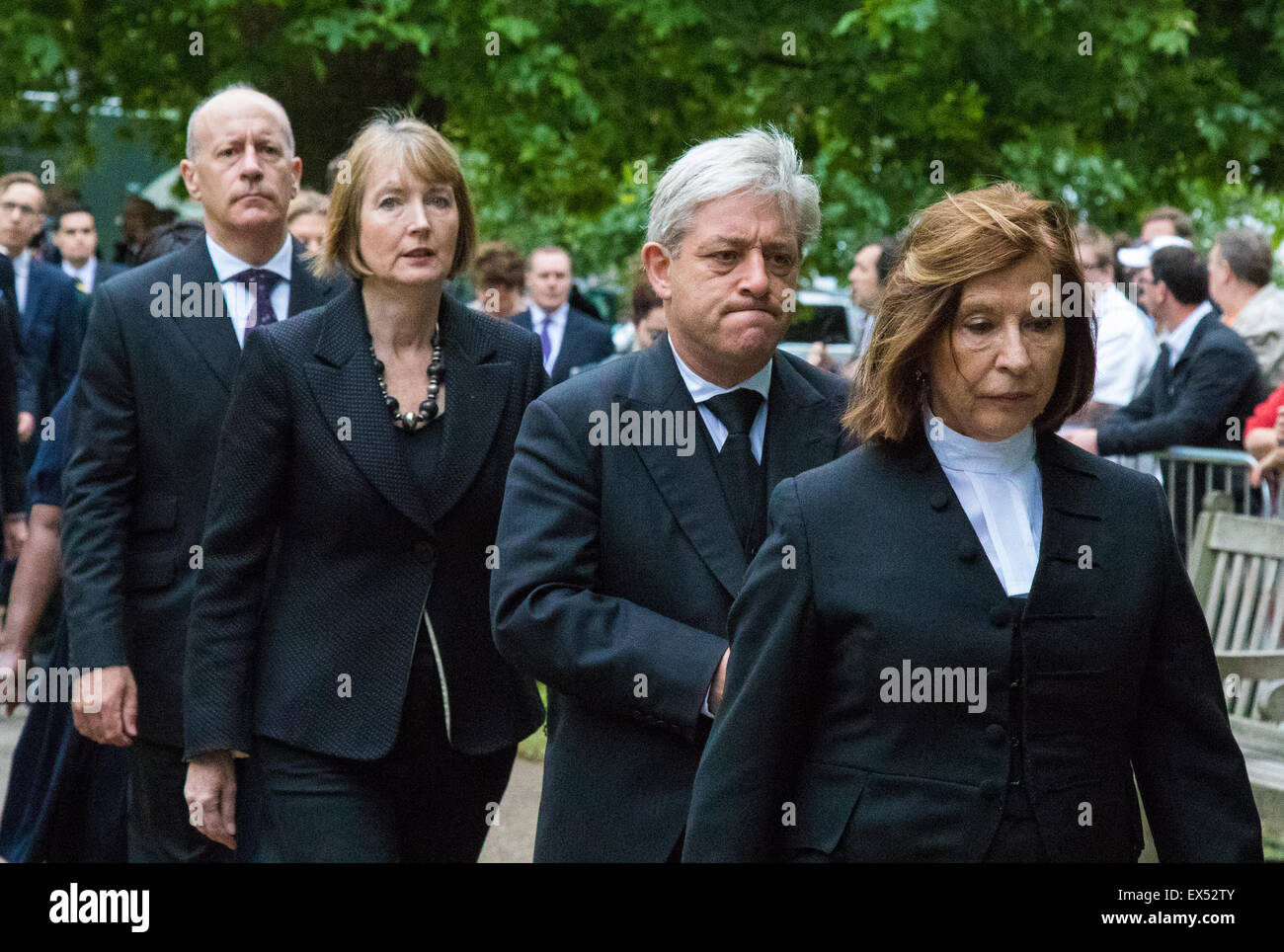 Hyde Park, London, July7th 2015. The Mayor of London Boris Johnson and other senior political figures, the Commissioners for transport and policing in the capital, as well as senior representatives of the emergency services lay wreaths at the 7/7 memorial in Hyde Park. PICTURED: Jules Pipe, Harriet Harman, John Bercow and Baroness D'Souza Credit:  Paul Davey/Alamy Live News Stock Photo