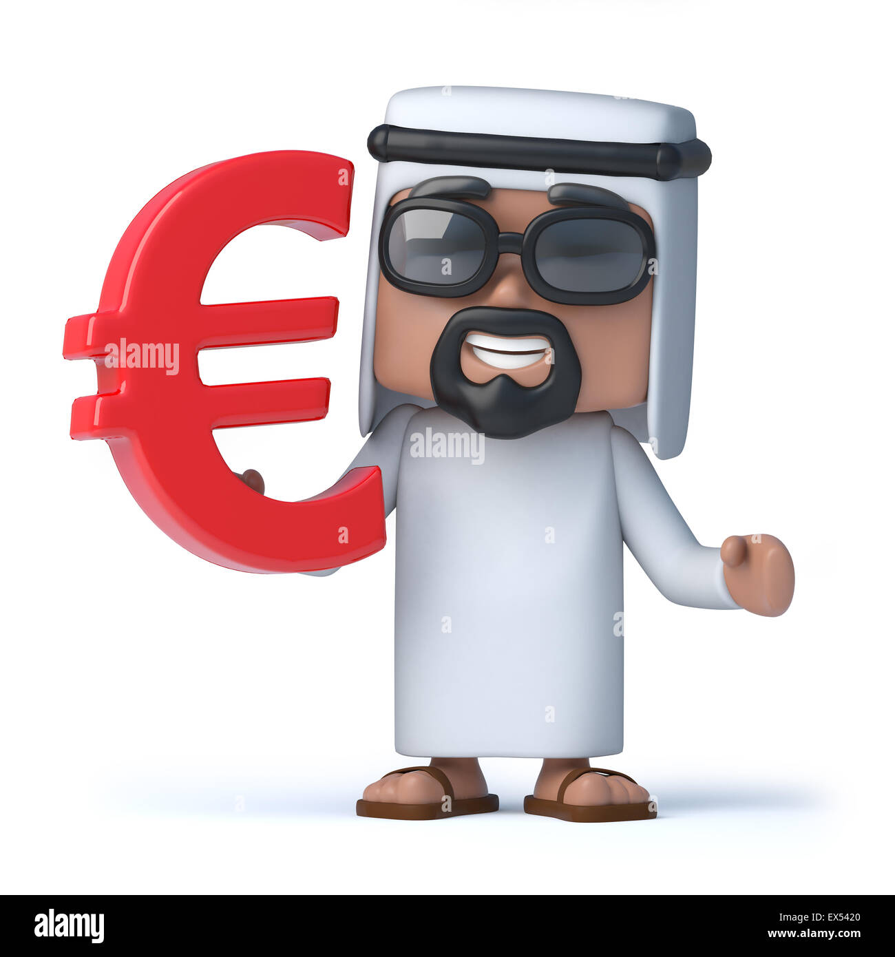 3d render of an Arab sheik holding a Euro currency symbol Stock Photo