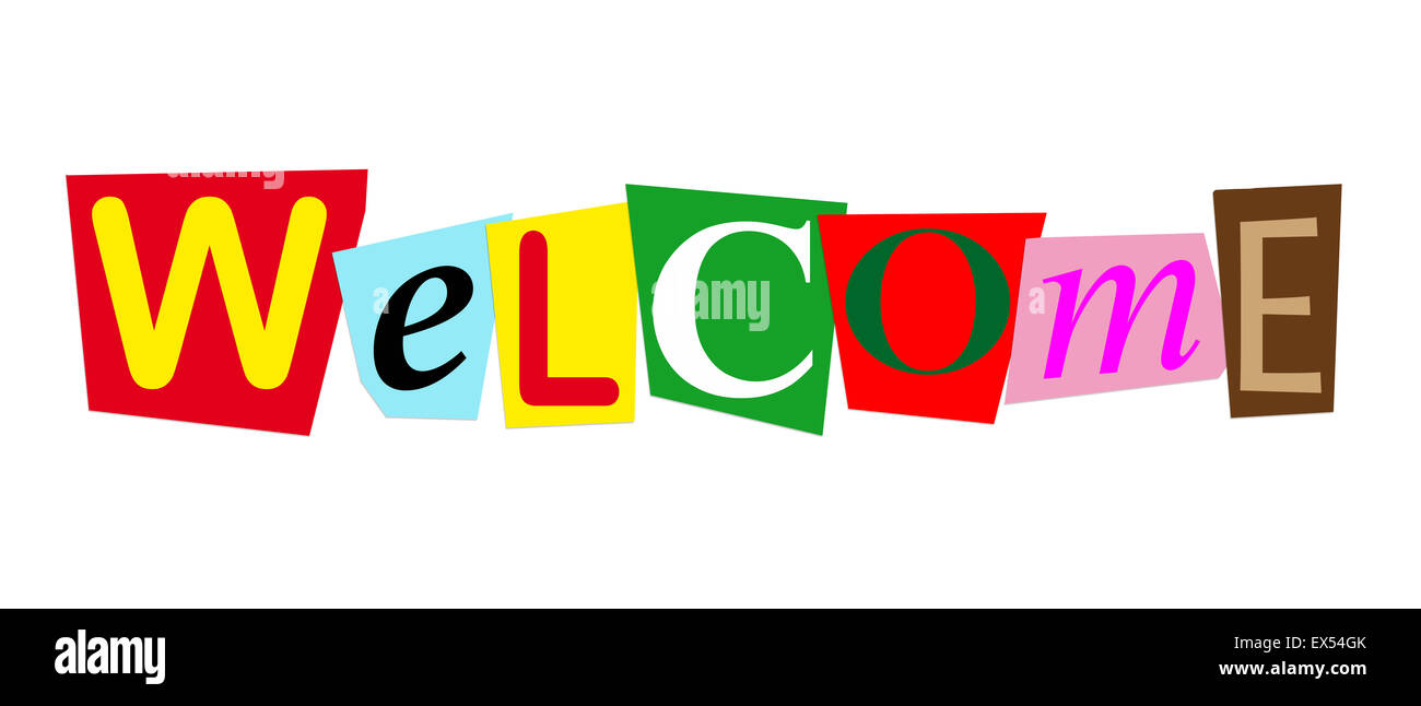 welcome in colorful cut out letters Stock Photo