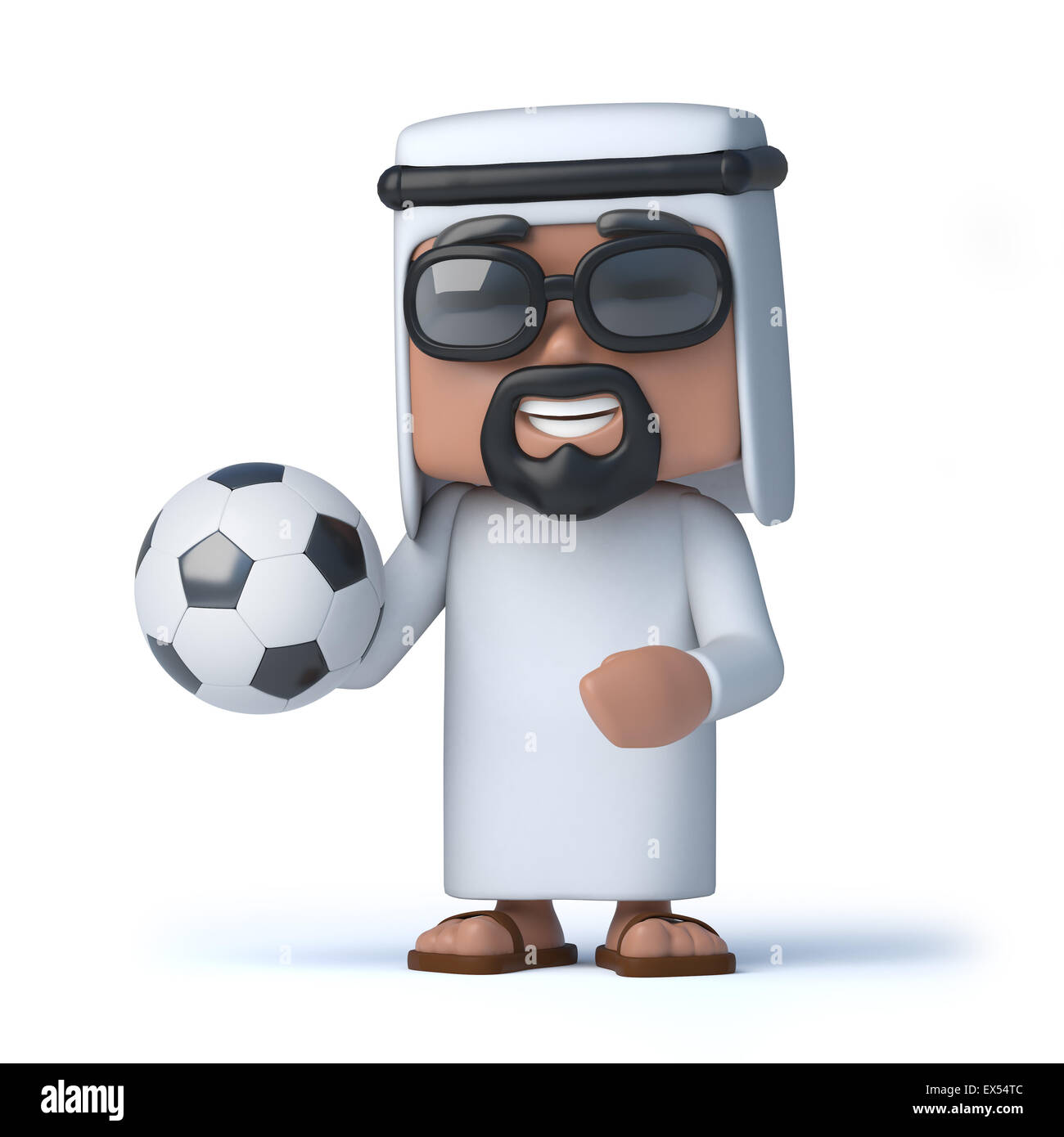 3d render of an Arab sheik holding a soccer ball. Stock Photo