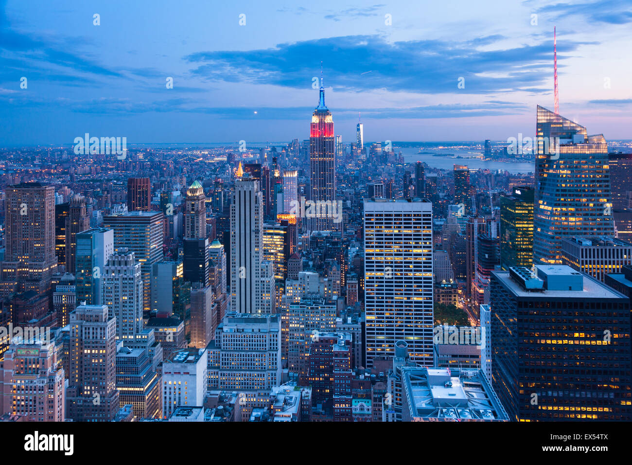 Aerial night view of Manhattan skyline - New York - USA Stock Photo - Alamy