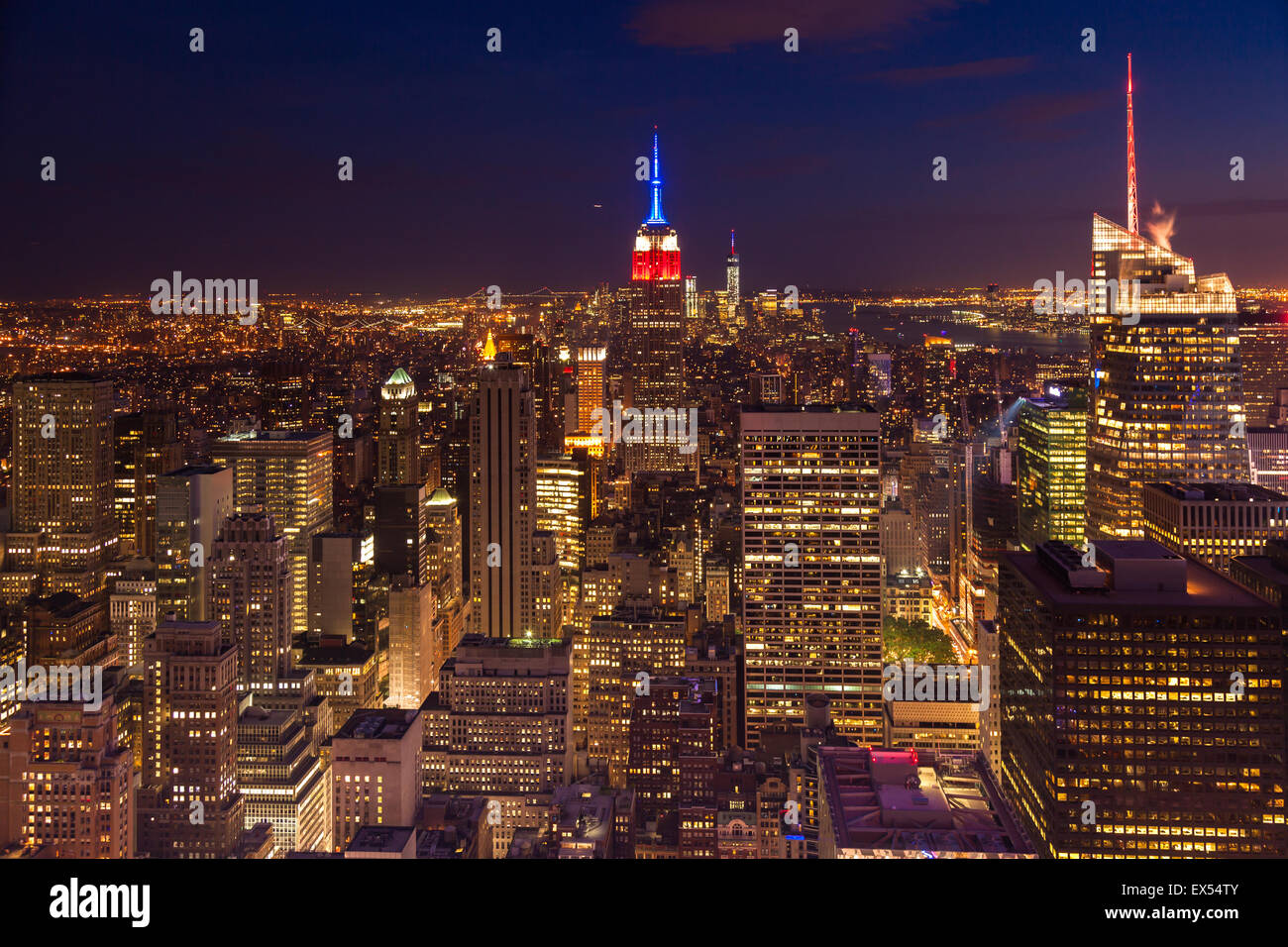 Aerial night view of Manhattan skyline - New York - USA Stock Photo - Alamy