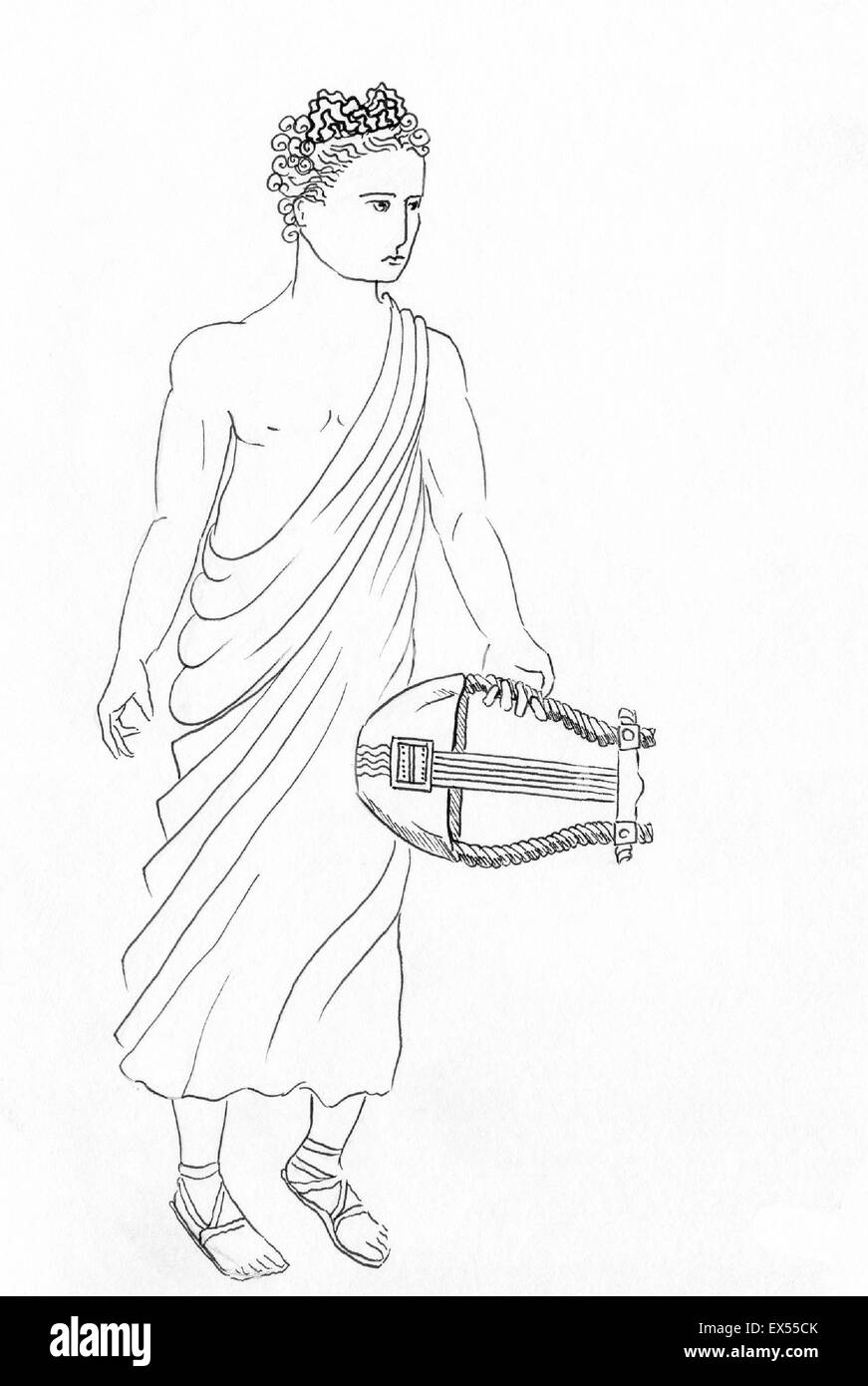 Line drawing of Apollo, Greek Roman god of music and light. Stock Photo