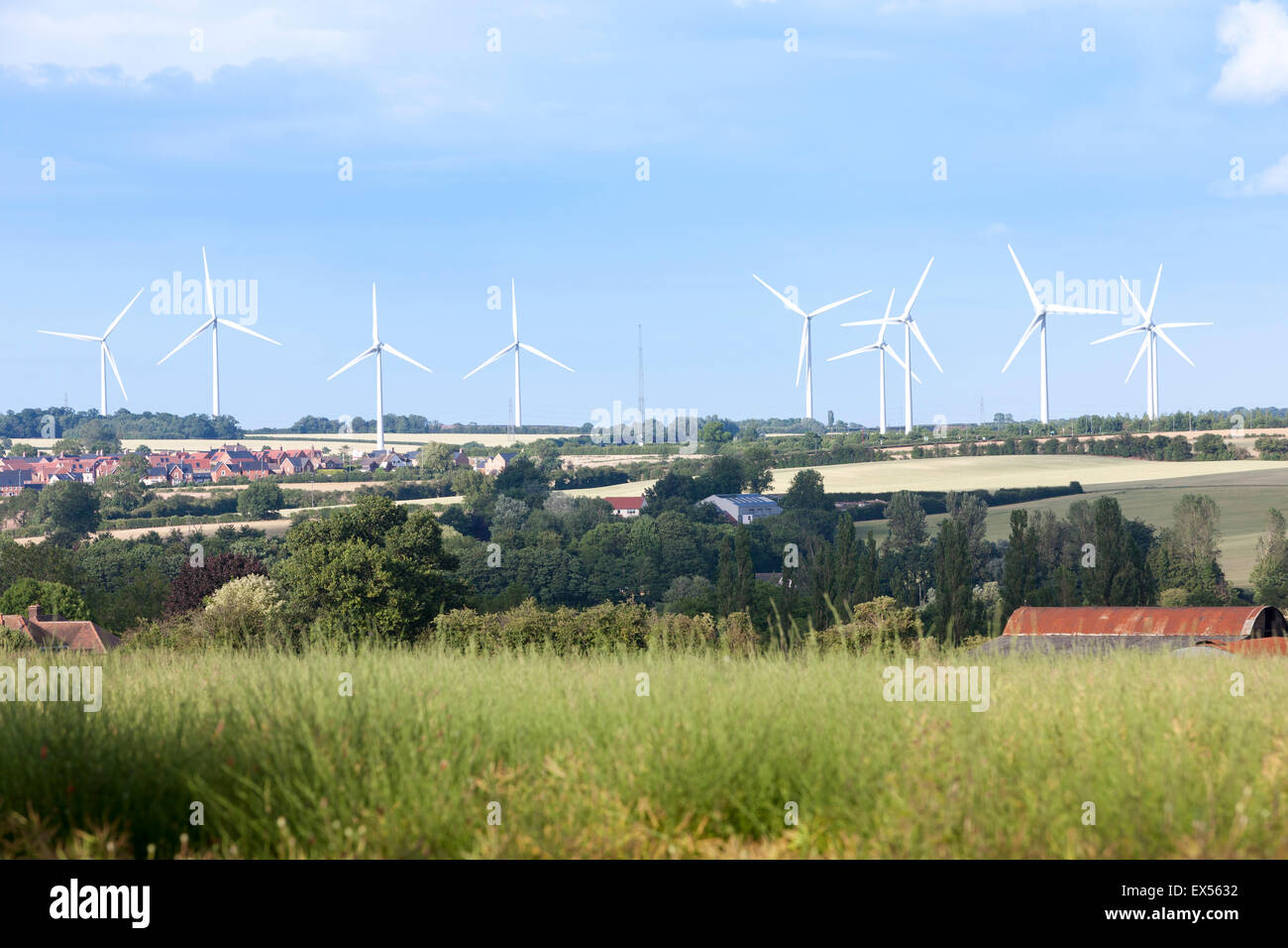 Wind farm Wood Lodge, Cranford Estate, Kettering, Northamptonshire. Stock Photo