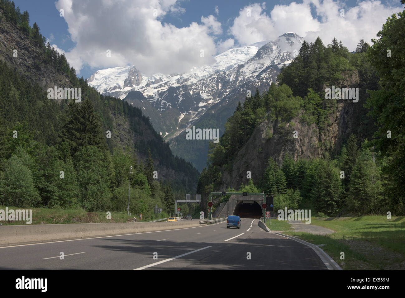 Mont Blanc in France or Monte Bianco in Italy on the French-Italian border at the head of the Aosta Valley in Italy. 6 June 2015 Stock Photo
