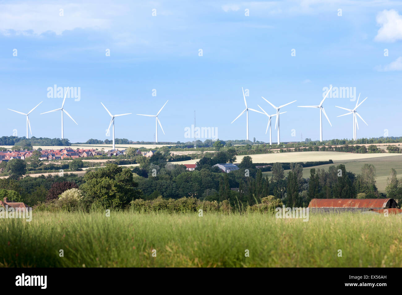 Wind farm Wood Lodge, Cranford Estate, Kettering, Northamptonshire. Stock Photo