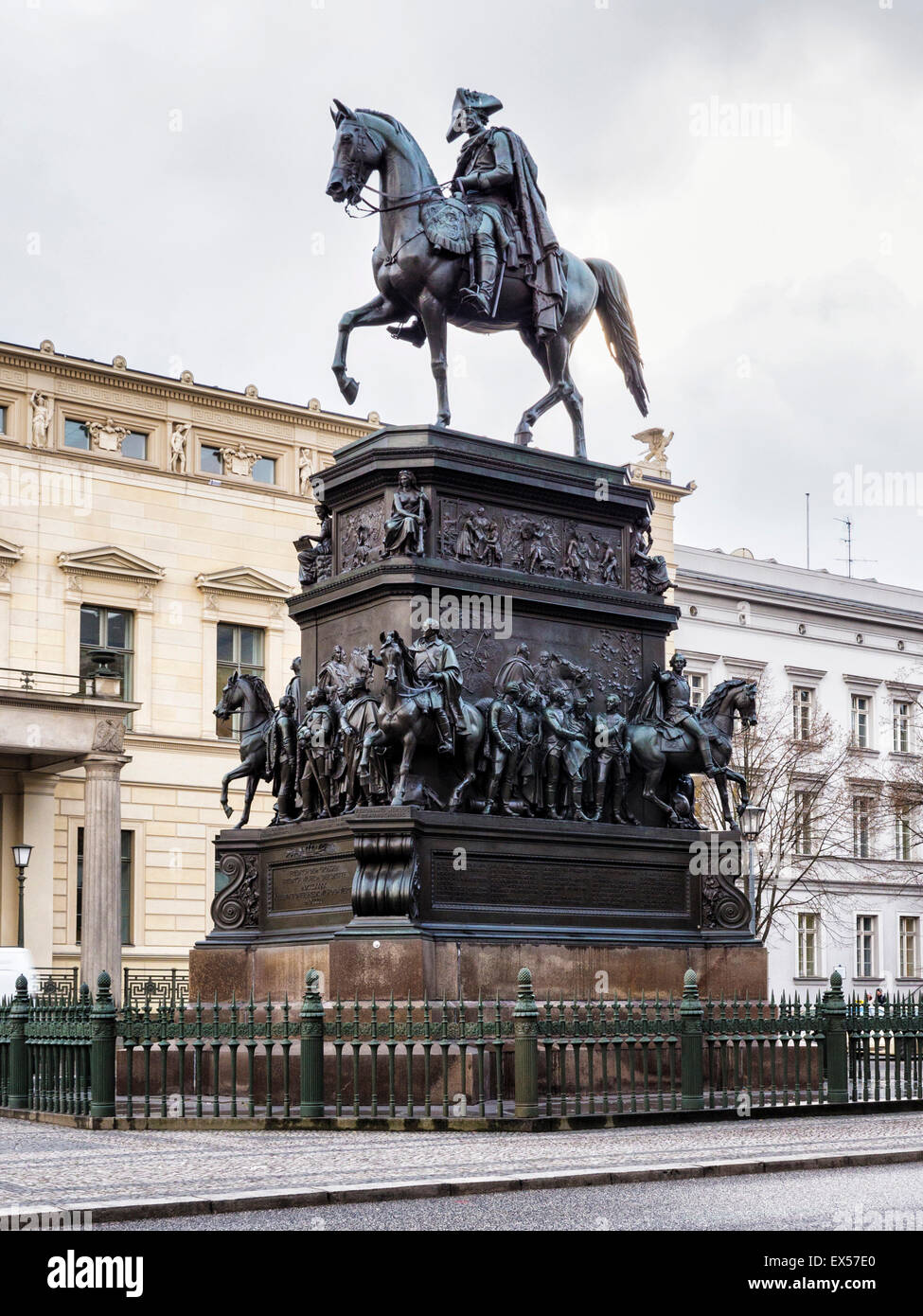 Frederick the Great, Friedrichs des Grossen equestrian statue by sculptor, Christian Daniel Rauch in Unter den Linden, Berlin Stock Photo