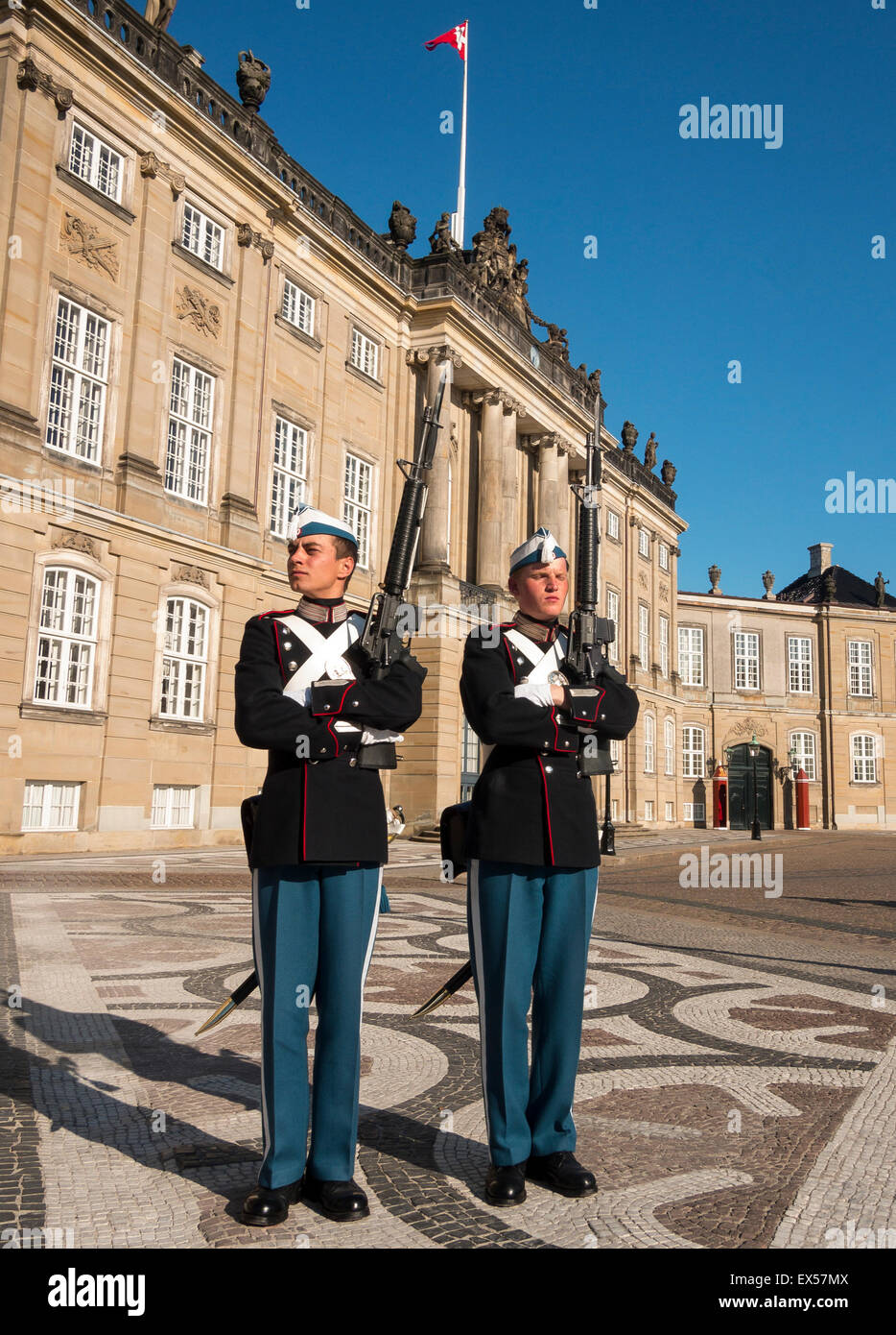 ceremonial guards outside The Amelienborg Palace,Copenhagen,Denmark Stock Photo