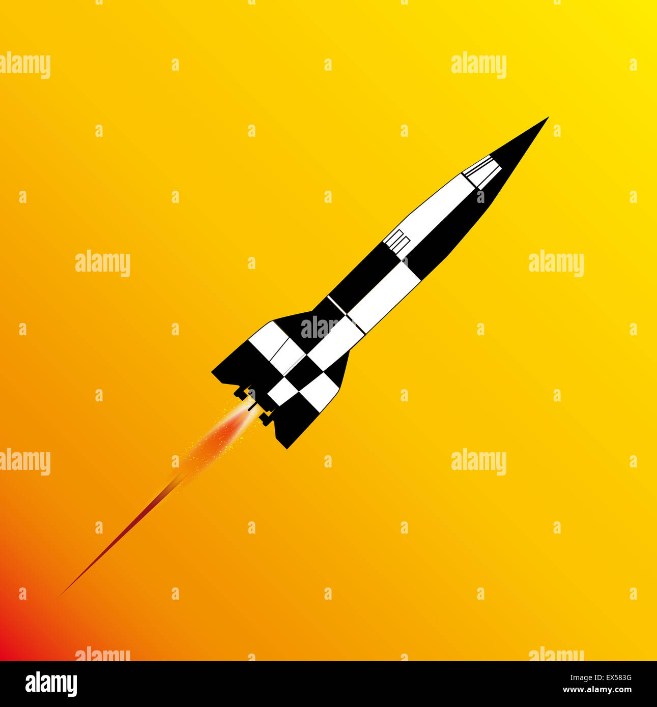 V2 German World War 2 Rocket launched over a yellow background Stock Photo