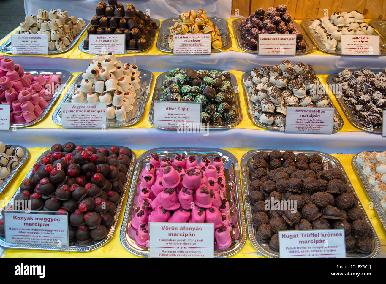 Filled chocolates at a market in Budapest, Hungry, Europe Stock Photo